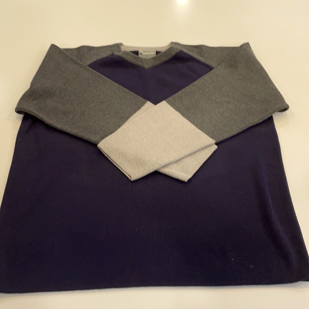Pineapple Connection Color Block Sweater in Navy, Gray and Tan - Large